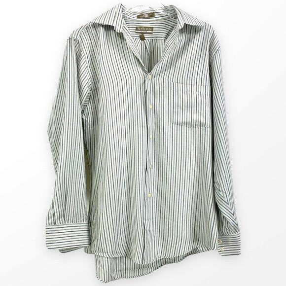 VAN HEUSEN Blue White Striped Fitted Button Down Dress Shirt - Picture 1 of 7